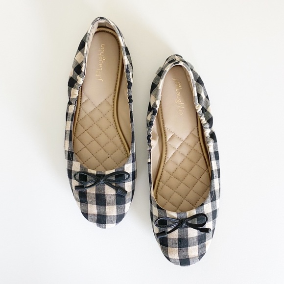 J. McLaughlin Shoes J Mclaughlin Navy Cream Gingham Bow Mercer Flats Size 7 Poshmark